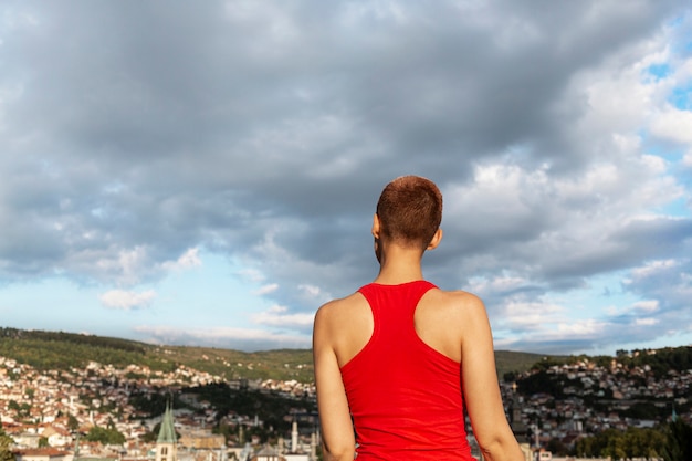 Back view of woman relaxing