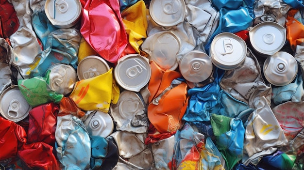 Background of crushed aluminum cans ready for recycling