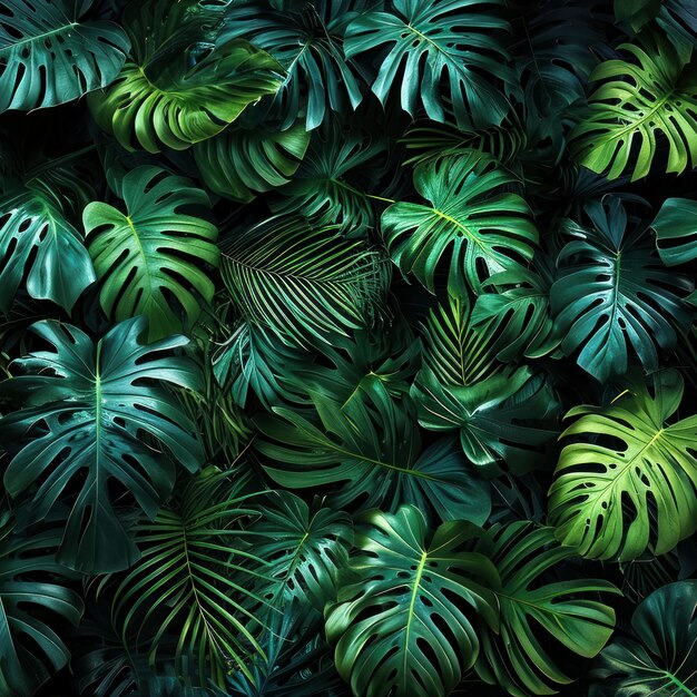 background of intertwined leaves of lianas monstera and palm leaves decoration of spaces