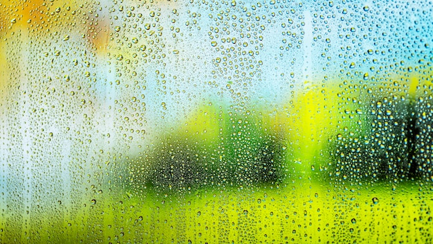 Background rain drops close up