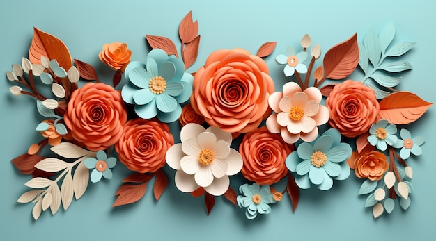 Background with 3d blooming rose flowers