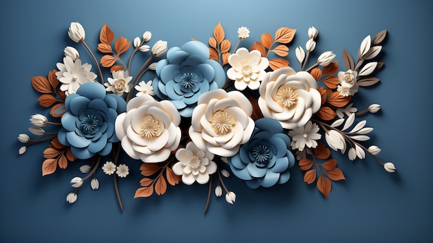 Background with 3d blooming rose flowers