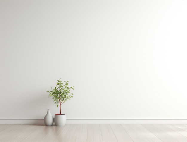 Background with simple white walls and plant