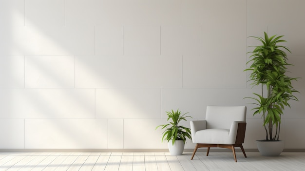 Background with simple white walls and plant