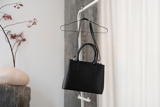 Bag hanging from furniture item indoors