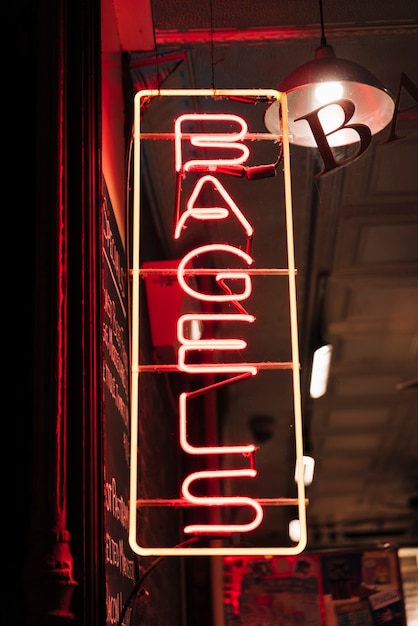 Bagels sign in neon lights for delicious snacks