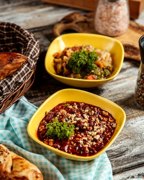 Baked beans  with walnuts  side view