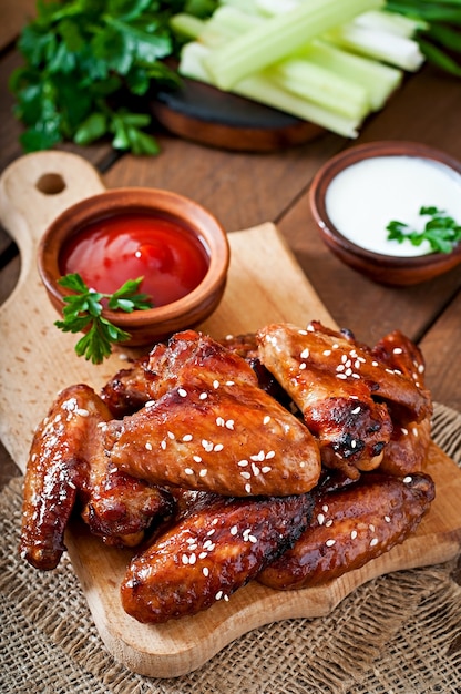 Baked chicken wings with teriyaki sauce