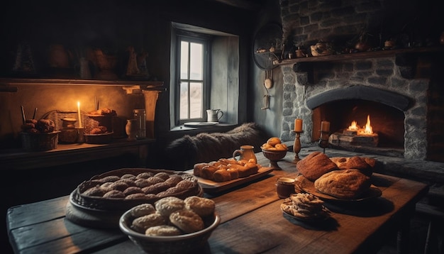 Free Photo baked pumpkin bread on rustic table indoors generated by ai