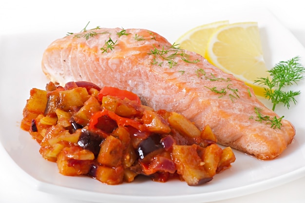 Baked salmon with vegetables ratatouille