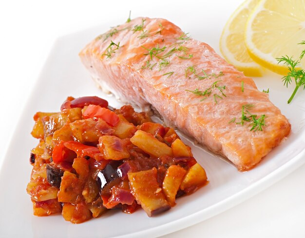 Baked salmon with vegetables ratatouille