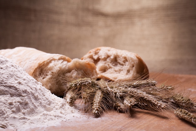 Baking ingredients on wooden table