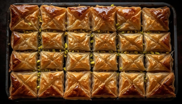 Free Photo baklava honey syrup walnut stuffed arabic style generated by ai