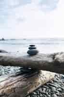 Free photo balanced rocks at the beach zen and nature photography