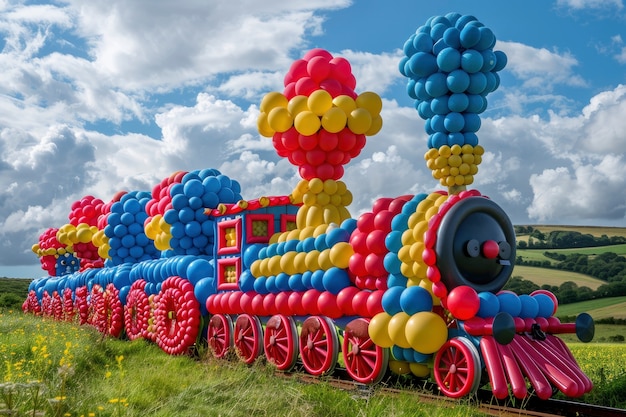 Free photo balloon twist shaped like train locomotive