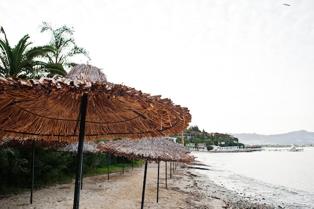 Bamboo and reed straw beach umbrellas