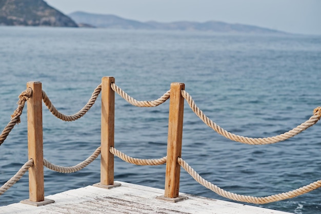 Free Photo banister railing on marine rope and wood turkey mediterranean sea