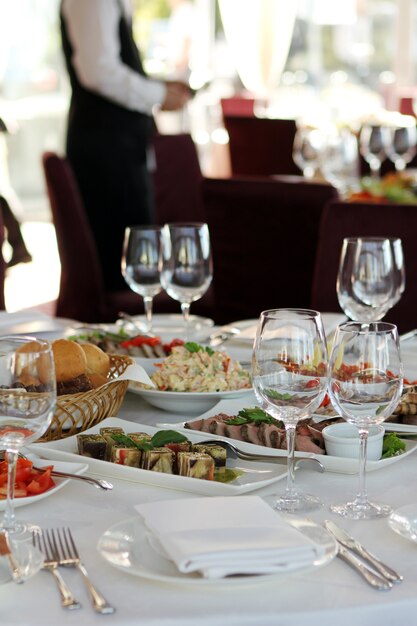 Banquet table in restaurant