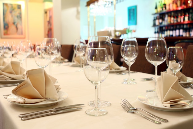 Banquet table with restaurant serving