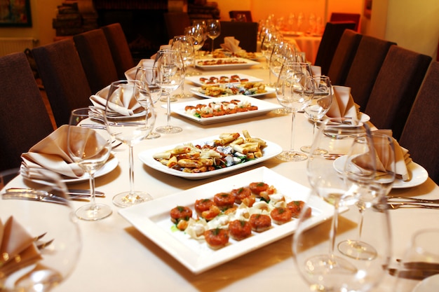 Banquet table with snacks