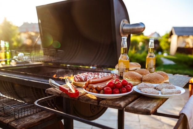 Free photo barbecue grill party. tasty food on wooden desk.