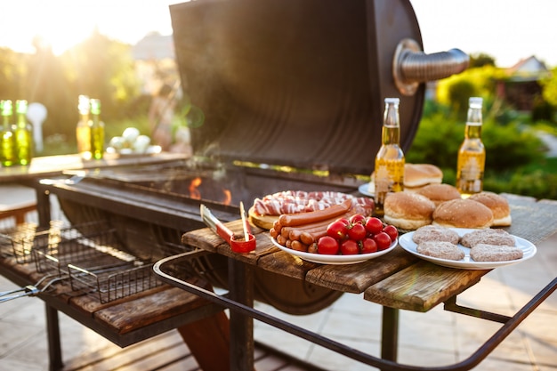 Free photo barbecue grill party. tasty food on wooden desk.