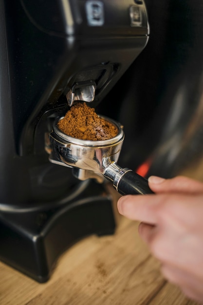 Free Photo barista making coffee at coffee machine