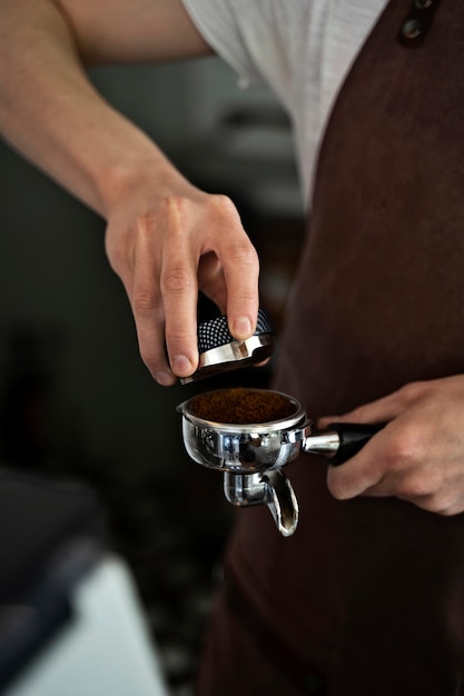 Barista preparing beverage