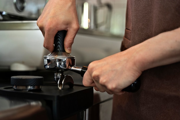 Barista preparing beverage