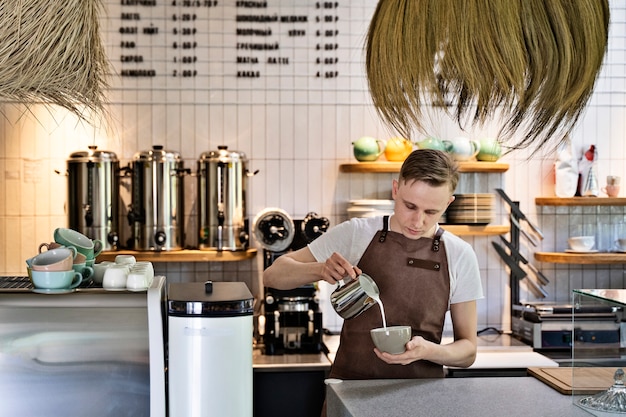 Barista preparing beverage