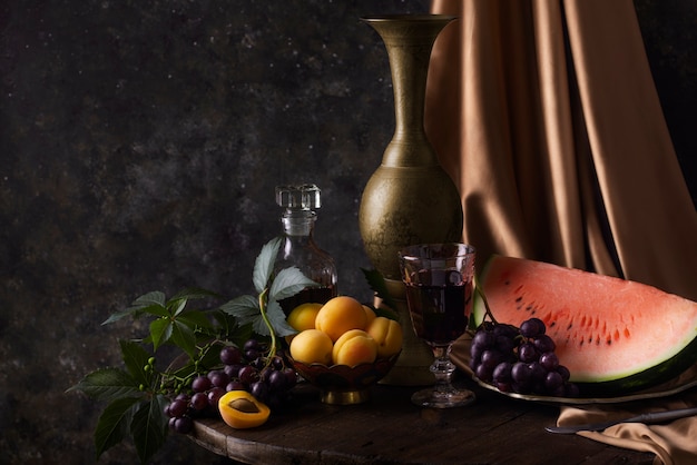 Free Photo baroque style with watermelon and grapes