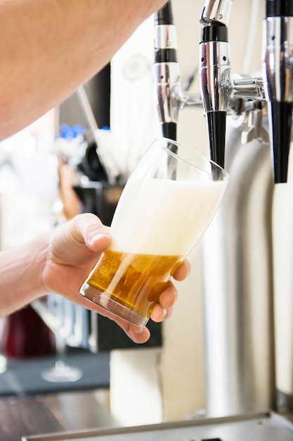 Free Photo bartender pouring the fresh beer in pub