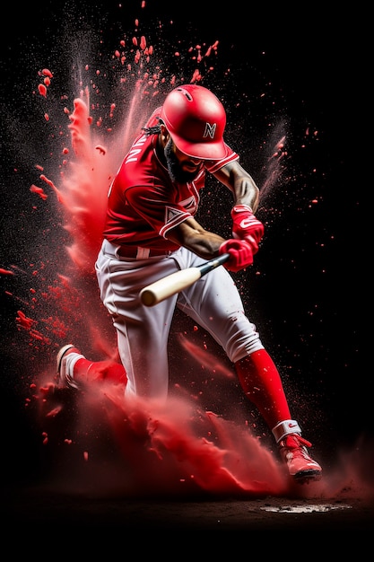 Baseball player hitting ball