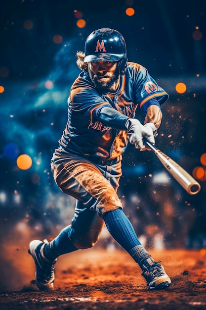 Baseball player hitting ball