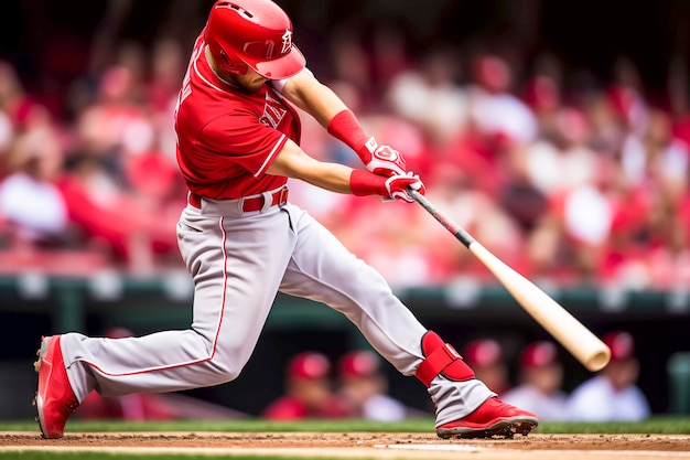 Baseball player hitting ball