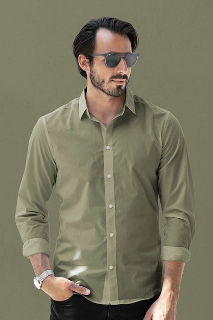 Basic green shirt men&rsquo;s fashion apparel studio shoot