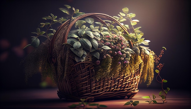 Free Photo basket of fresh fruits and flowers on grass generative ai