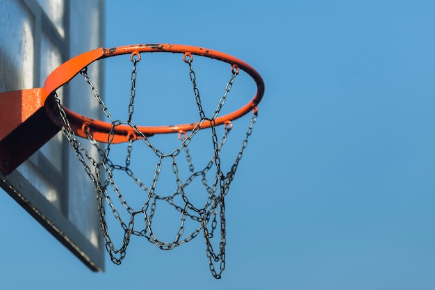 Basketball metallic hoop close up