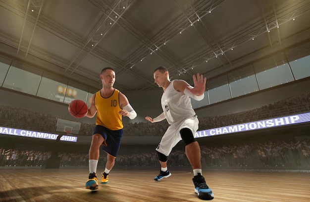 Free photo basketball players on big professional arena during the game