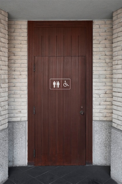 Free photo bathroom signs on wooden door