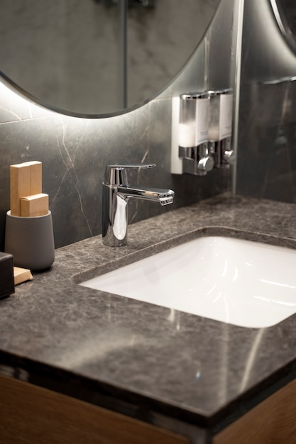 Bathroom sink in a hotel room