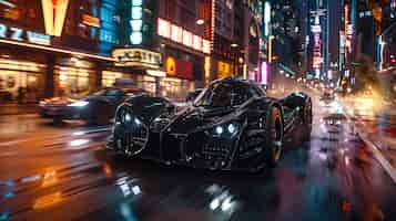 Free photo batmobile car with neon lights