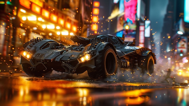 Free photo batmobile concept car with neon lights