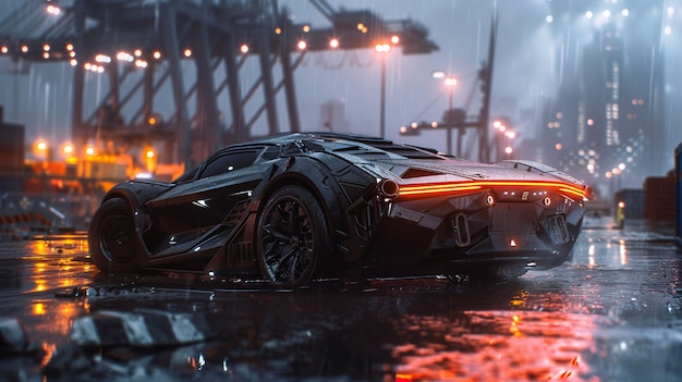 Free photo batmobile concept car with neon lights