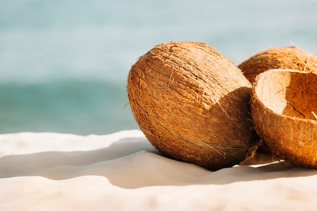 Beach background with coconuts