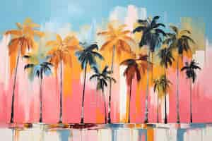 Free photo beach palm trees pastel ink background