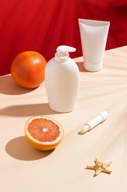 Free photo beach skincare product still life