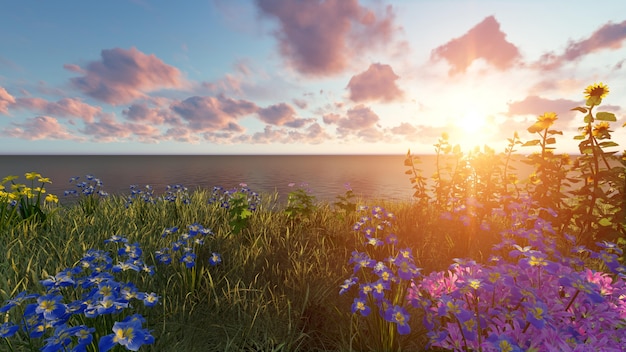 Free Photo beach at sunset with plants