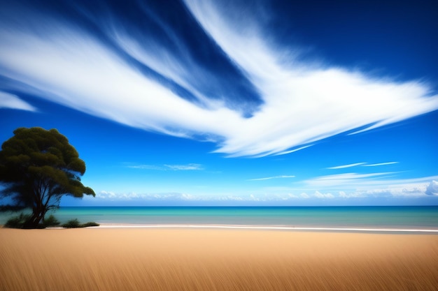 A beach with a blue sky and clouds