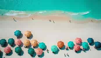 Free photo a beach with colorful umbrellas on it